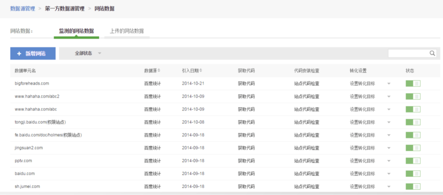百度dmp 数据源管理 网站类数据源--监控的网站数据源 2.